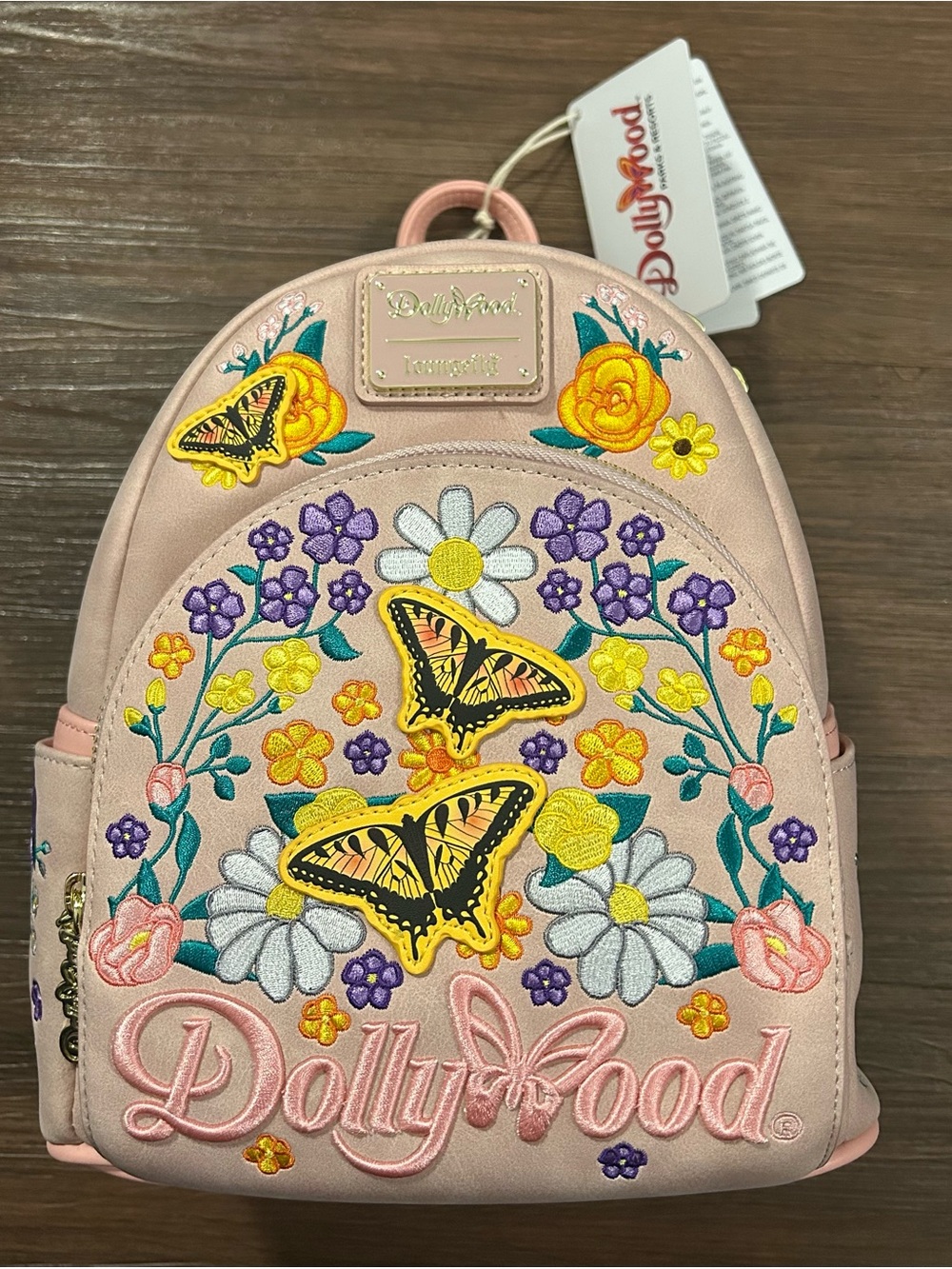 NWT Dollywood Loungefly Pink Butterfly & Floral Embroidered Backpack